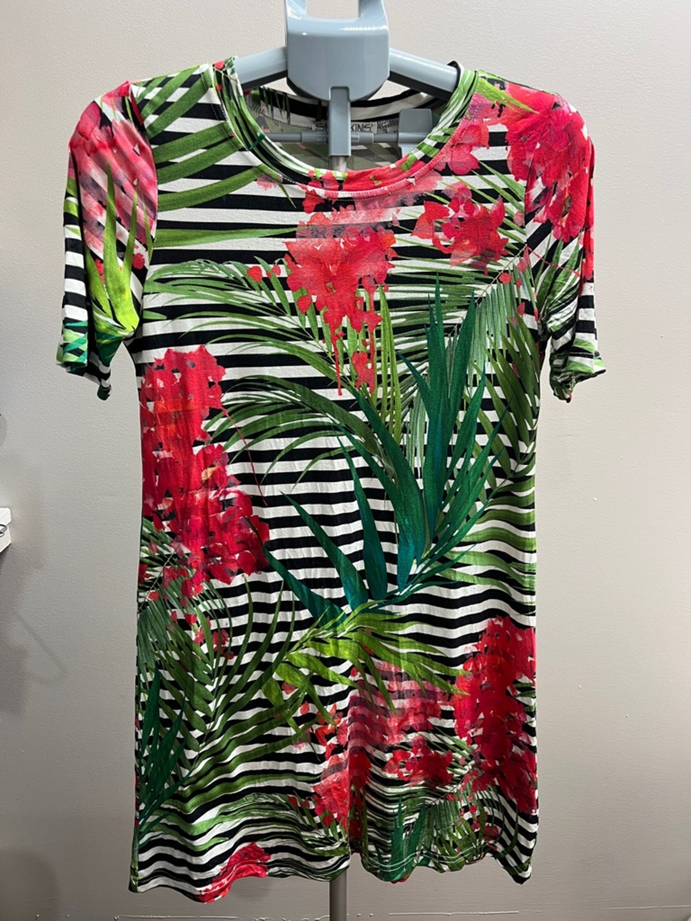 Tropical Floral Stripe Short Sleeve Tee - Red & Green